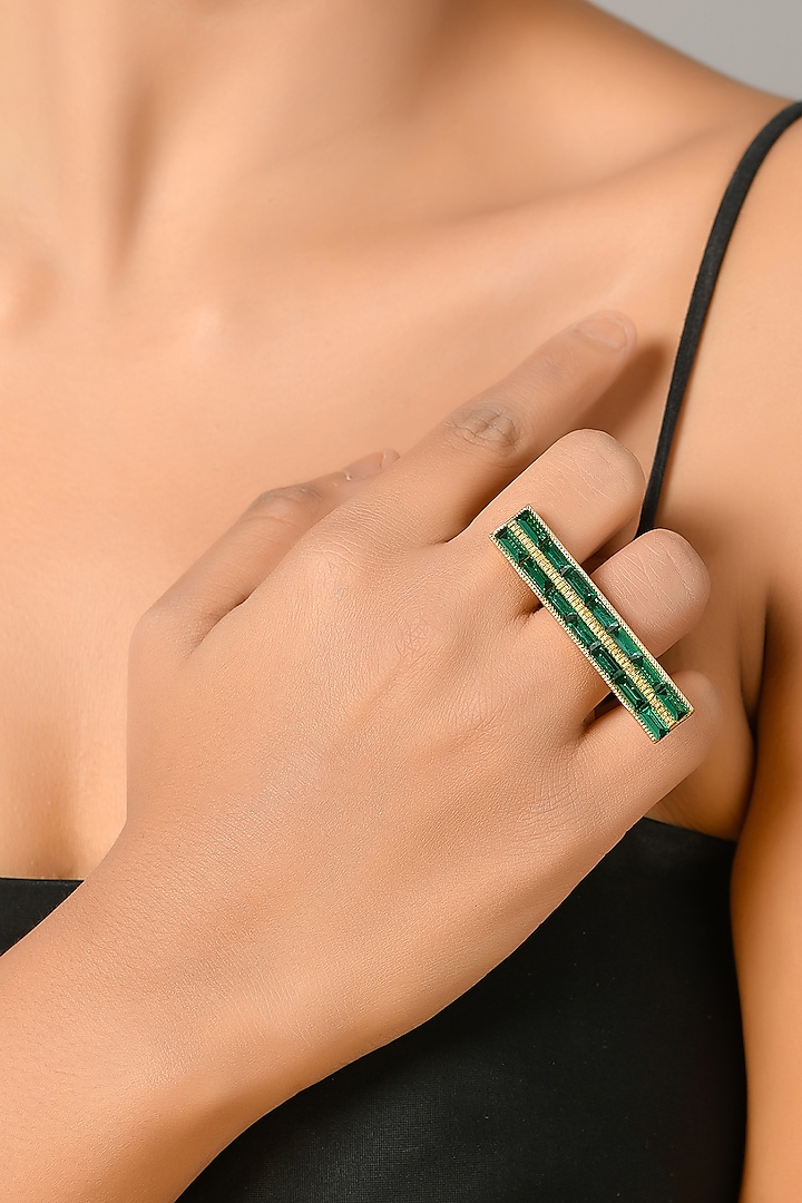 Gold Plated Green Swarovski Ring by Zeeya Contemporary