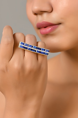 Gold Plated Cobalt Blue Swarovski Ring by Zeeya Contemporary