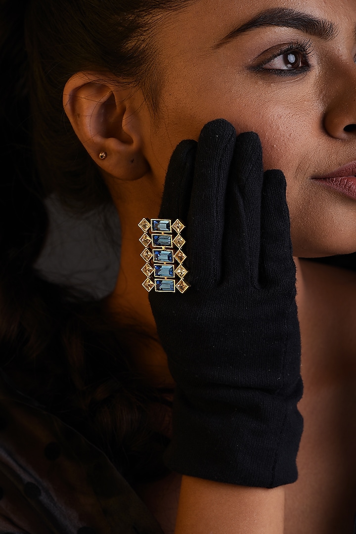 Gold Plated Ring With Cobalt Blue Swarovskis by Zeeya Contemporary at Pernia's Pop Up Shop