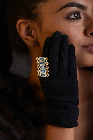 Gold Plated Ring With Cobalt Blue Swarovskis by Zeeya Contemporary