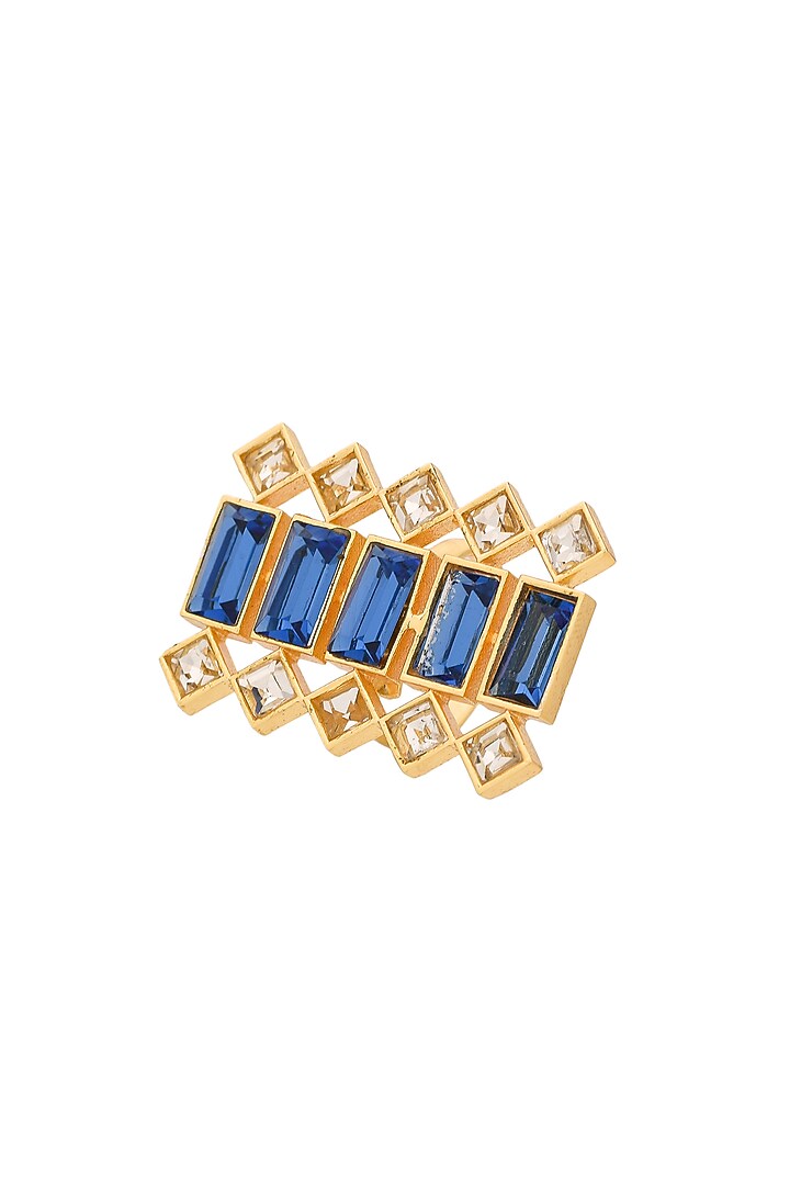 Gold Plated Ring With Cobalt Blue Swarovskis by Zeeya Contemporary at Pernia's Pop Up Shop