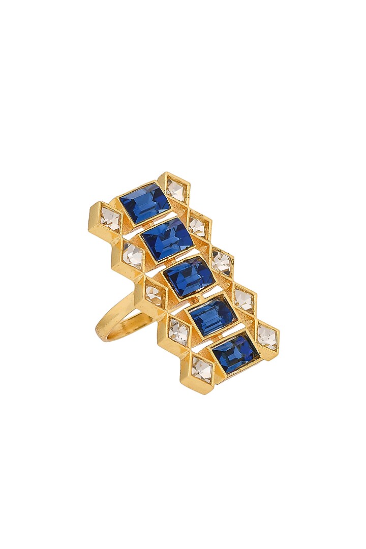 Gold Plated Ring With Cobalt Blue Swarovskis by Zeeya Contemporary at Pernia's Pop Up Shop