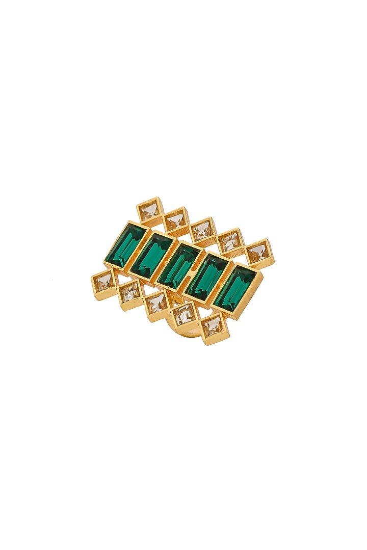 Gold Plated Ring With Green Swarovskis by Zeeya Contemporary at Pernia's Pop Up Shop