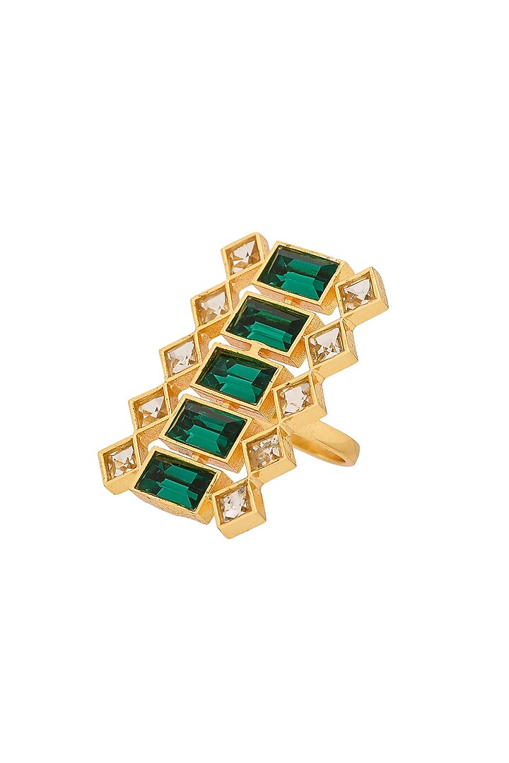 Gold Plated Ring With Green Swarovskis by Zeeya Contemporary at Pernia's Pop Up Shop