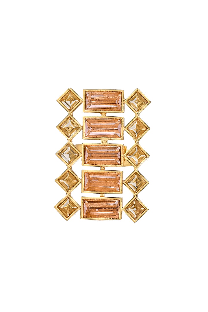 Gold Plated Light Pink Swarovski Ring by Zeeya Contemporary