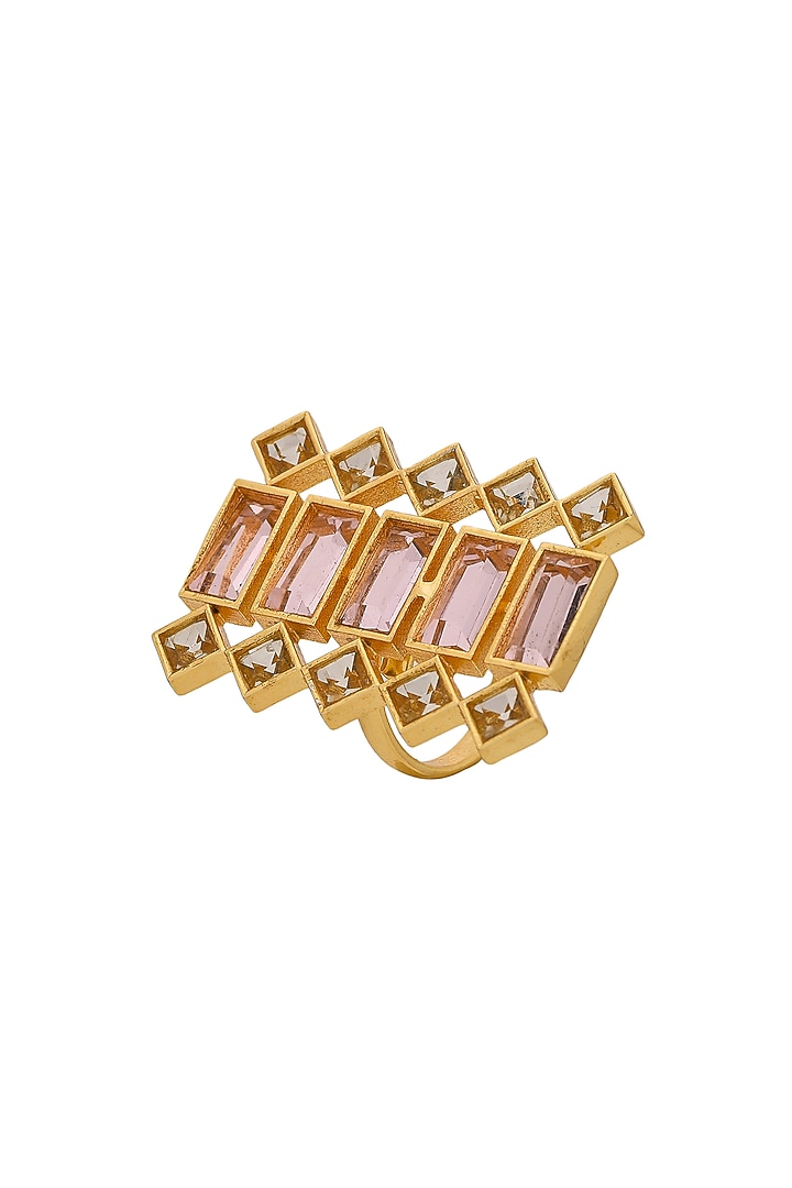 Gold Plated Light Pink Swarovski Ring by Zeeya Contemporary at Pernia's Pop Up Shop