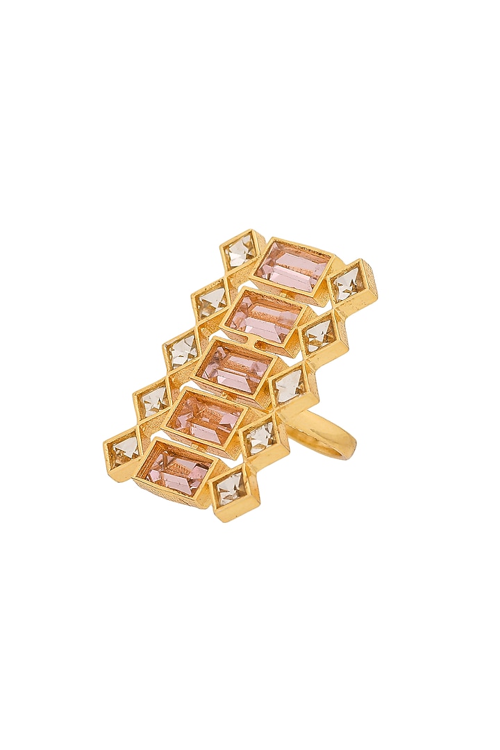 Gold Plated Light Pink Swarovski Ring by Zeeya Contemporary at Pernia's Pop Up Shop