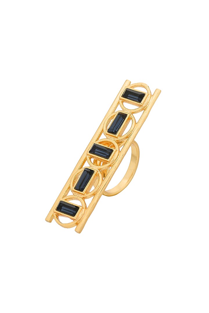 Gold Plated Dark Navy Blue Swarovski Ring by Zeeya Contemporary at Pernia's Pop Up Shop