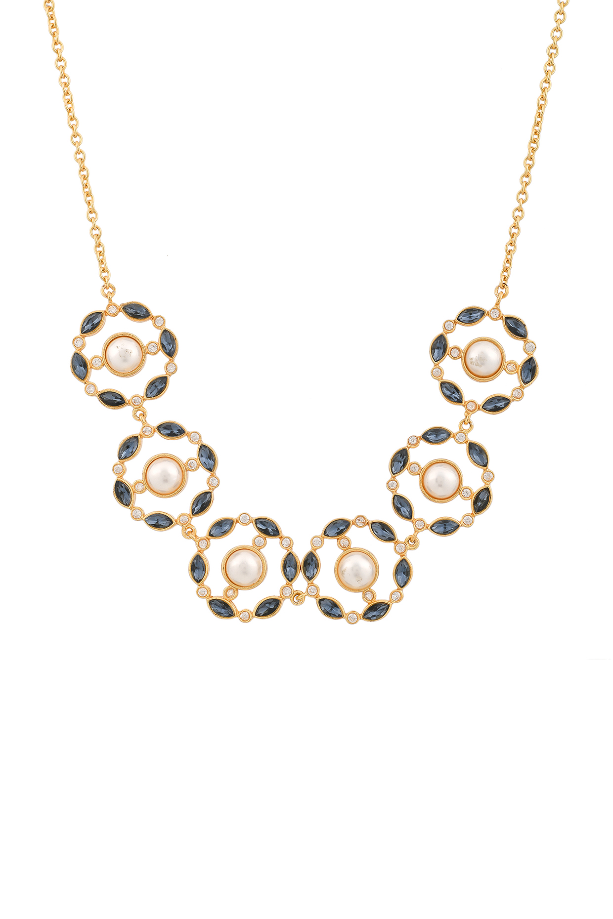 Gold Plated Dark Navy Blue Swarovski Necklace by Zeeya Contemporary