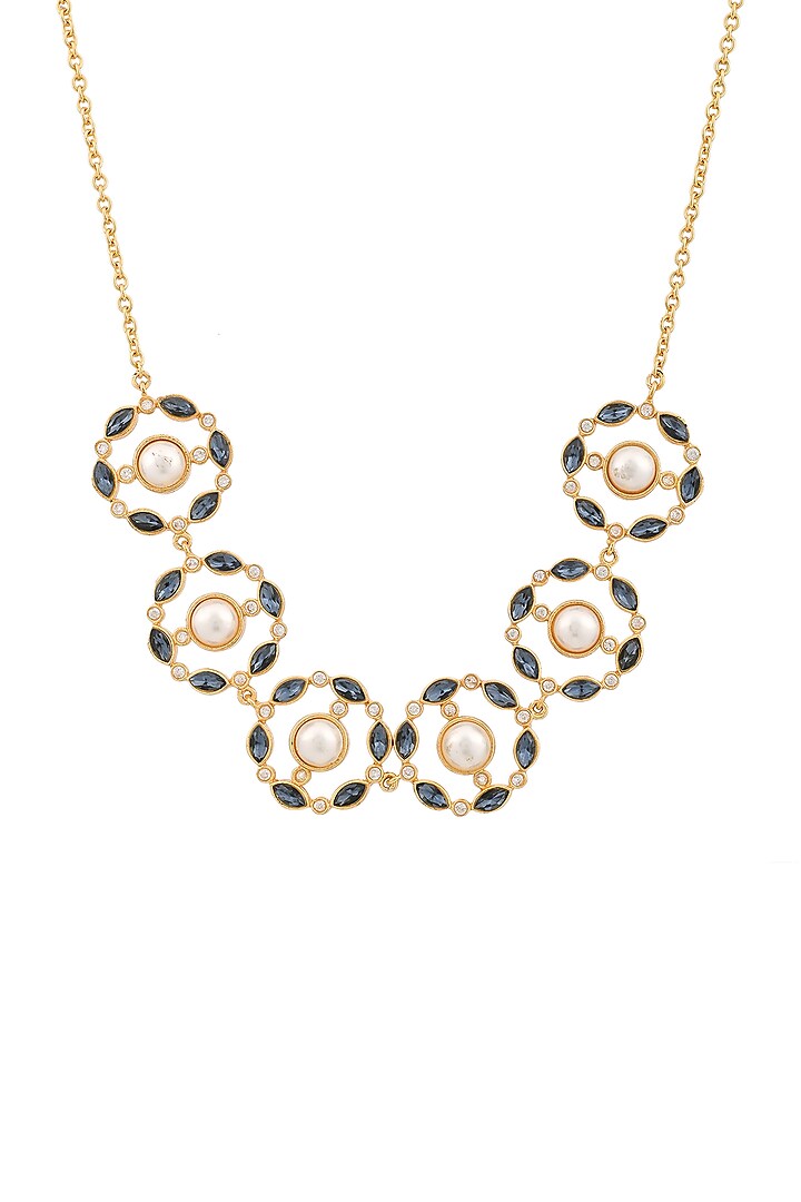 Gold Plated Dark Navy Blue Swarovski Necklace by Zeeya Contemporary