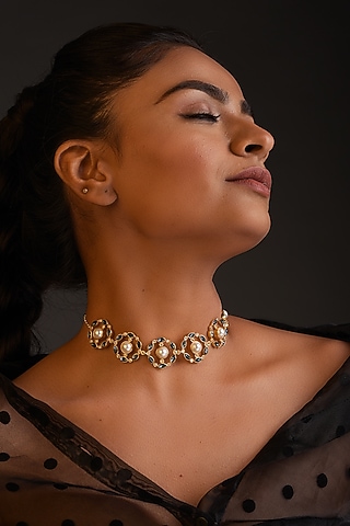 Gold Plated Dark Navy Blue Swarovski Necklace by Zeeya Contemporary