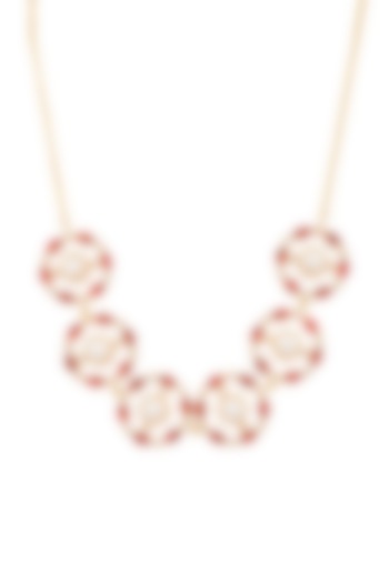 Gold Plated Bright Red Swarovski Necklace by Zeeya Contemporary