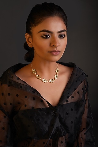 Gold Plated Swarovski Necklace by Zeeya Contemporary