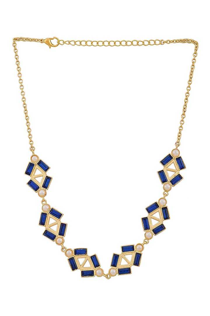 Gold Plated Cobalt Blue Swarovski Necklace by Zeeya Contemporary