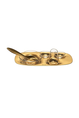 The Array Gold Stainless Steel & Lead Free Hand Blown Crystal Glass Serveware by Shaze