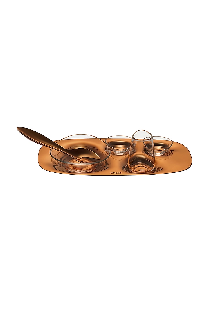The Array Rose Gold Stainless Steel & Lead Free Hand Blown Crystal Glass Serveware by Shaze