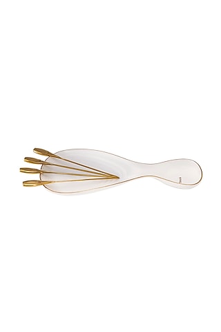 The Skew White & Gold Ceramic, Brass Serveware by Shaze