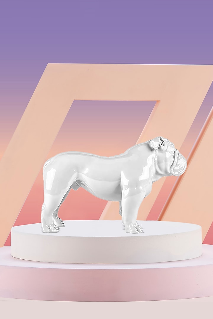 Angus White Resin Enameled Bulldog Sculpture by Shaze at Pernia's Pop Up Shop