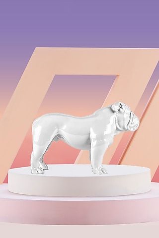 Angus White Resin Enameled Bulldog Sculpture by Shaze