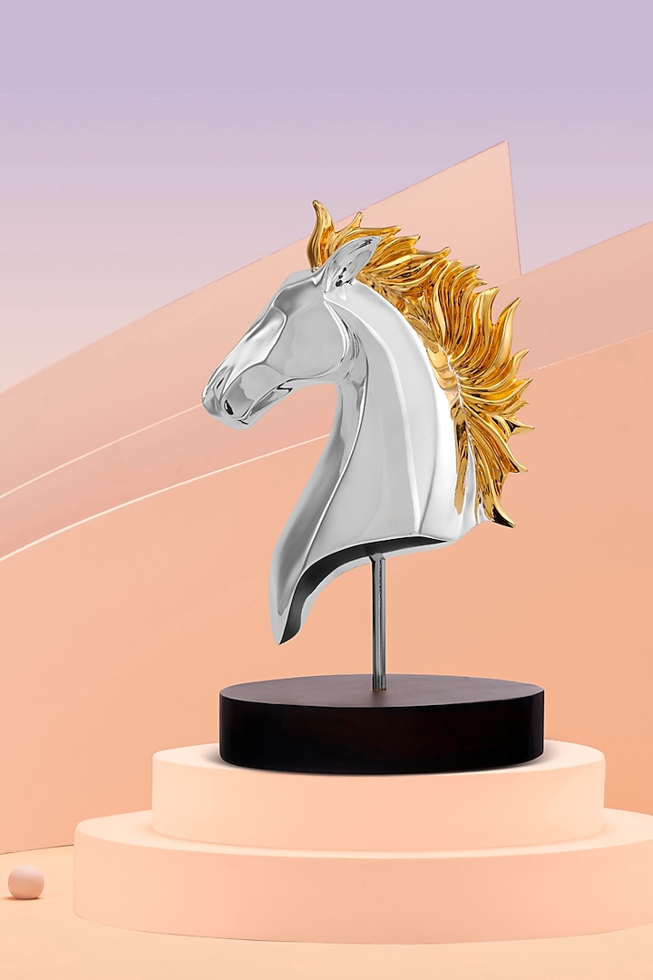 Silver & Gold Nouvau Horse Head Resin Sculpture by Shaze