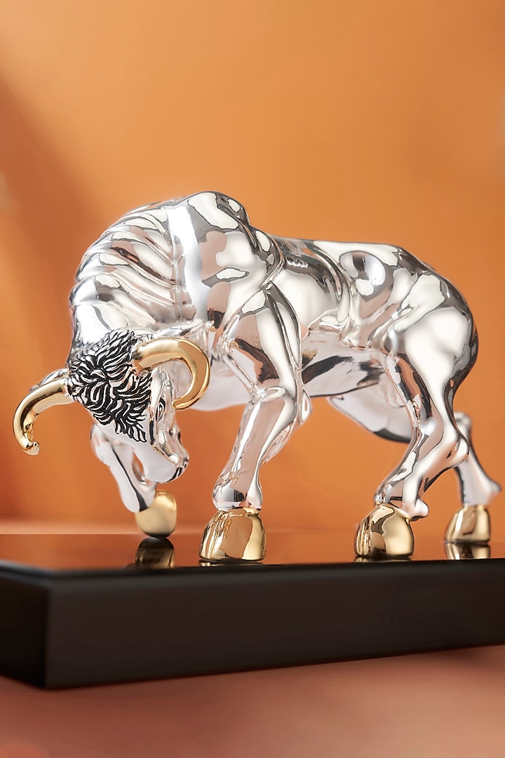 Raging Bull Silver Resin Sculpture by Shaze