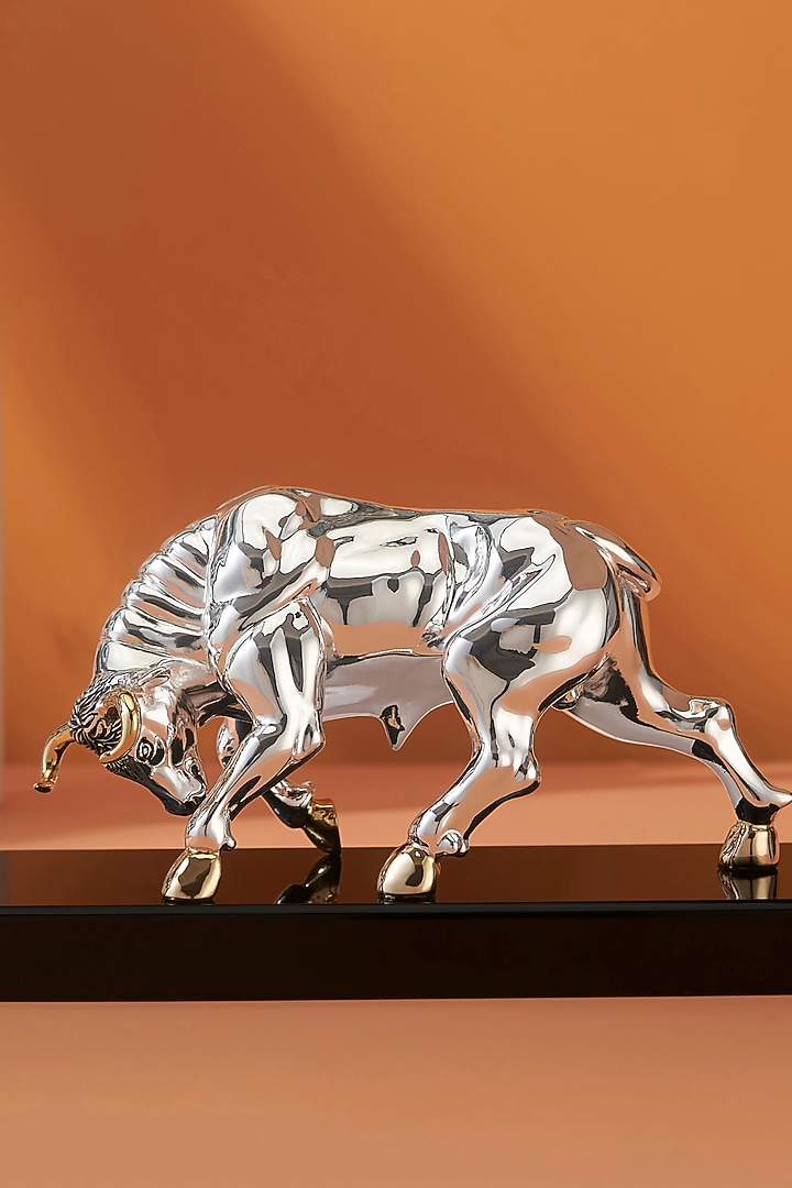 Raging Bull Silver Resin Sculpture by Shaze at Pernia's Pop Up Shop