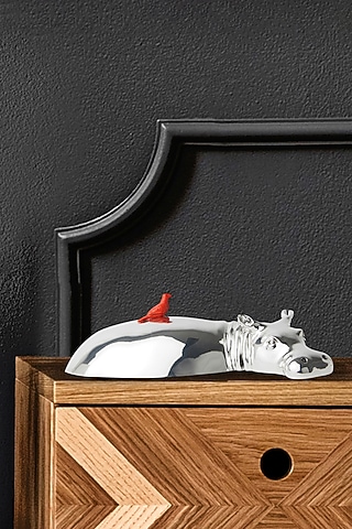 Coterie Silver Plated Resin Red Hippo & Oxpecker Sculpture by Shaze