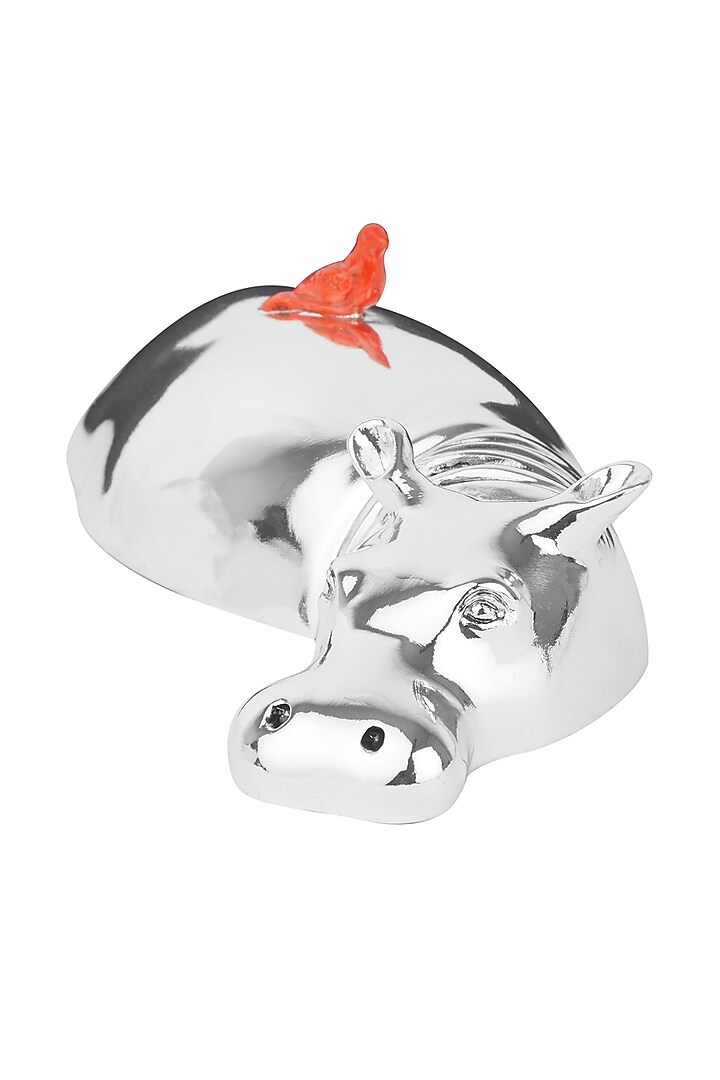 Coterie Silver Plated Resin Red Hippo & Oxpecker Sculpture by Shaze at Pernia's Pop Up Shop