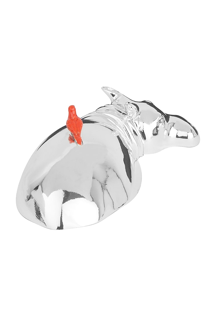 Coterie Silver Plated Resin Red Hippo & Oxpecker Sculpture by Shaze at Pernia's Pop Up Shop