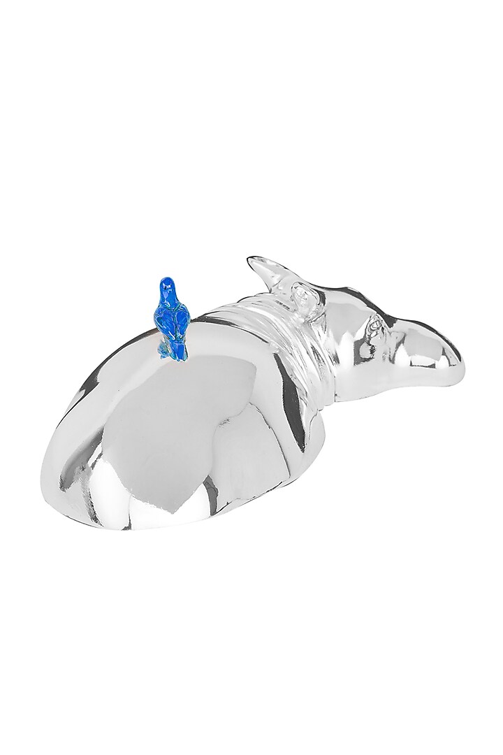 Coterie Silver Plated Resin Blue Hippo & Oxpecker Sculpture by Shaze at Pernia's Pop Up Shop