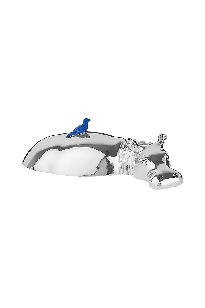Coterie Silver Plated Resin Blue Hippo & Oxpecker Sculpture by Shaze at Pernia's Pop Up Shop