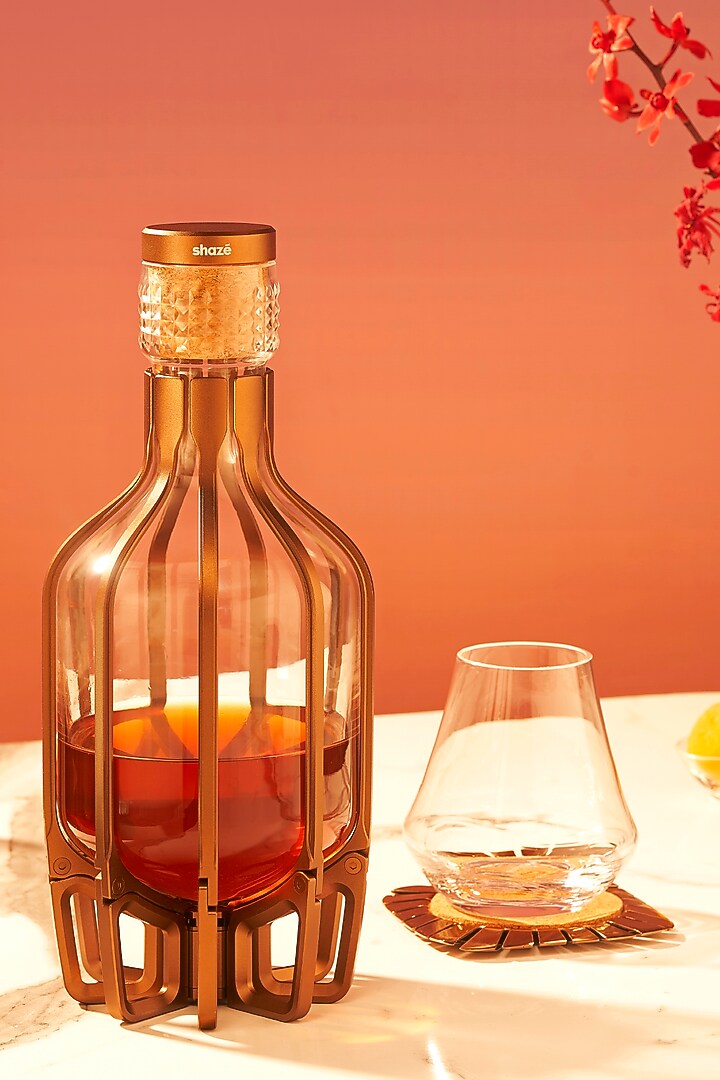 The Cage Gold Lead Free Hand Blown Crystal Glass Whiskey Decanter by Shaze at Pernia's Pop Up Shop