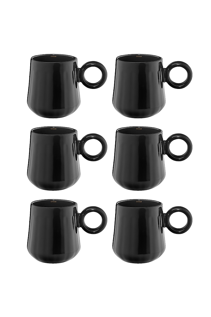 Black Ceramic Coffee Mug (Set Of 6) by Shaze