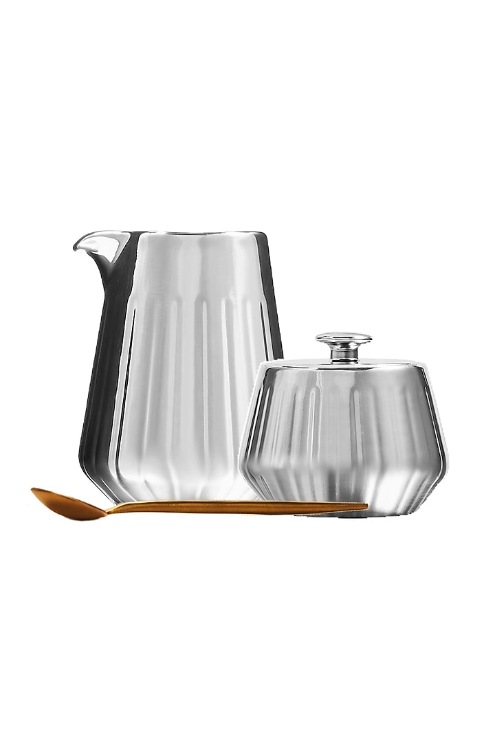 Milk & Sugar Pot Silver Ceramic & Stainless Steel Serveware by Shaze at Pernia's Pop Up Shop
