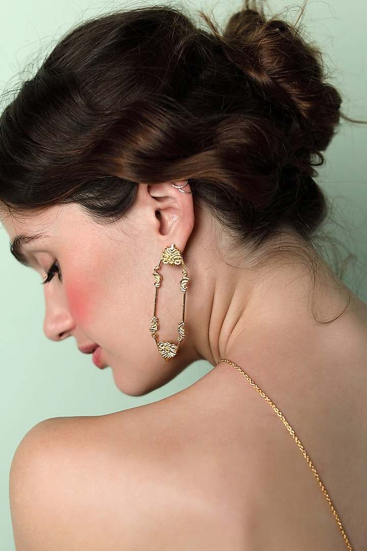 Gold Plated Charpente Earrings by ZOHRA