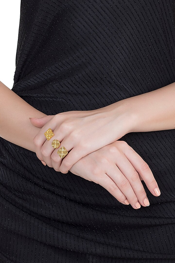 Gold Finish Handcrafted Geometric Ring by ZOHRA