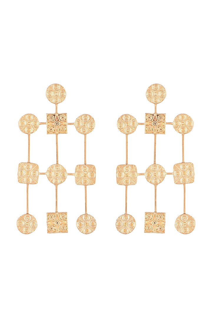 Gold Finish Handcrafted Long Earrings by ZOHRA at Pernia's Pop Up Shop