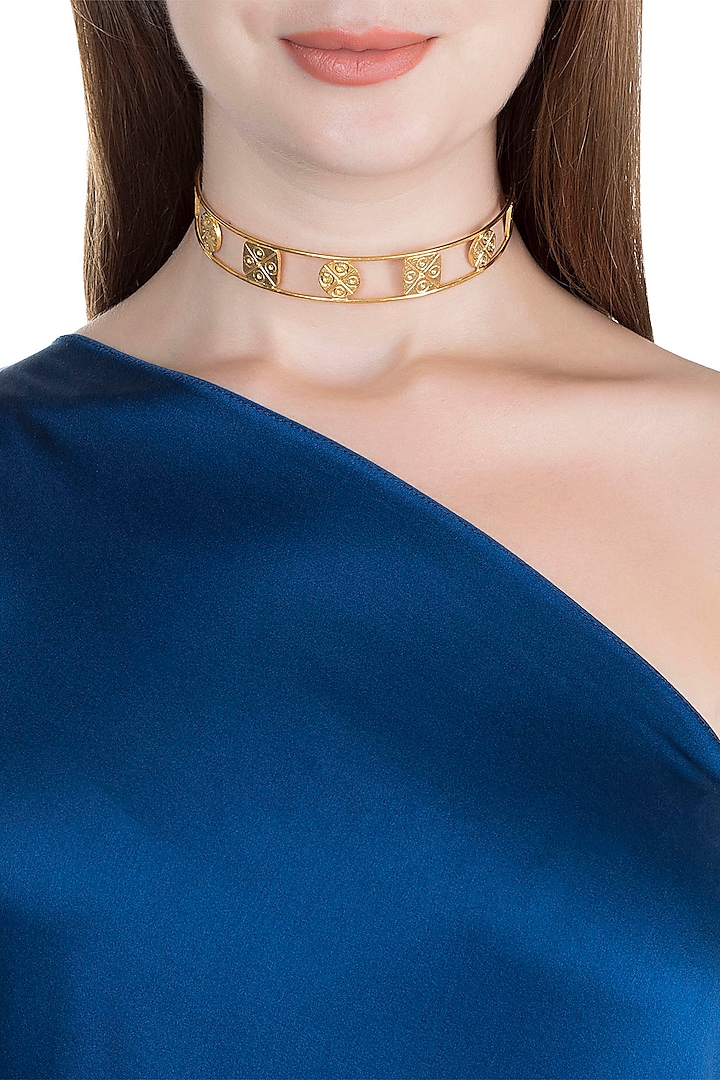 Gold Finish Handcrafted Geometrical Choker Necklace by ZOHRA