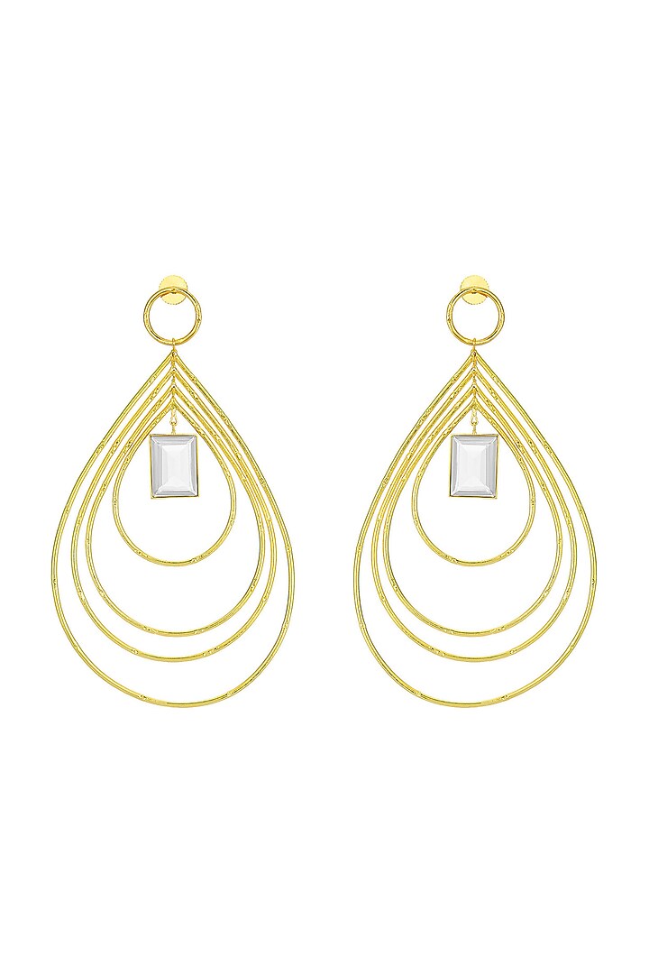 Gold Finish Hoop Earrings With Grey Stones by ZOHRA at Pernia's Pop Up Shop