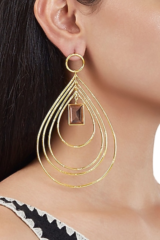 Gold Finish Synthetic Stone Hoop Earrings by ZOHRA