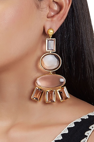 Gold Finish Earrings In Brass by ZOHRA