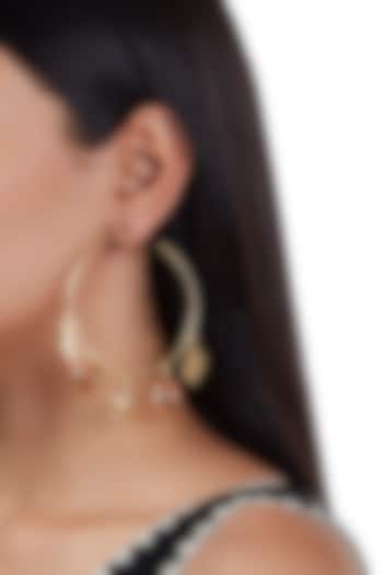 Gold Finish Hoop Earrings With Pink Stones by ZOHRA at Pernia's Pop Up Shop