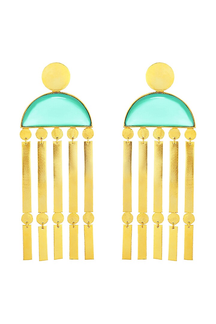 Gold Finish Earrings With Green Synthetic Stones by ZOHRA at Pernia's Pop Up Shop