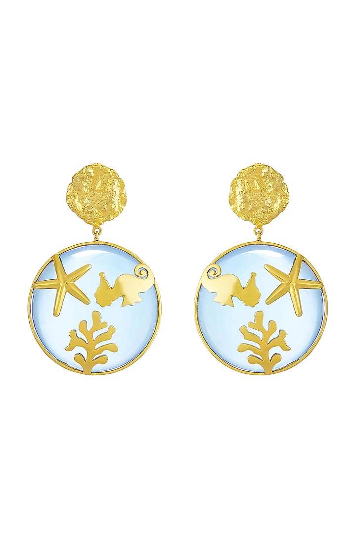 Gold Finish Earrings With Aqua Synthetic Stones by ZOHRA at Pernia's Pop Up Shop