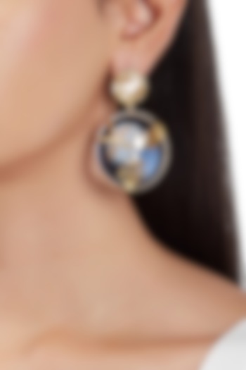 Gold Finish Earrings With Aqua Synthetic Stones by ZOHRA at Pernia's Pop Up Shop