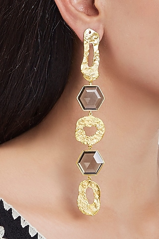 Gold Finish Handcrafted Dangler Earrings In Brass by ZOHRA