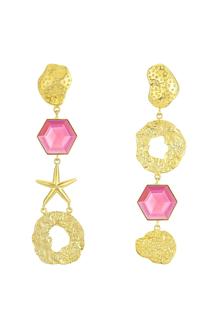 Gold Finish Dangler Earrings In Brass by ZOHRA at Pernia's Pop Up Shop