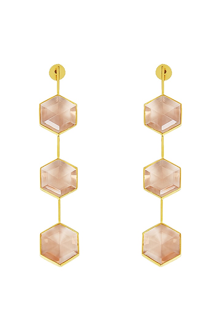 Gold Finish Handcrafted Hexagonal Earrings by ZOHRA at Pernia's Pop Up Shop