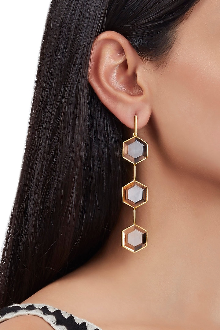 Gold Finish Handcrafted Hexagonal Earrings by ZOHRA at Pernia's Pop Up Shop