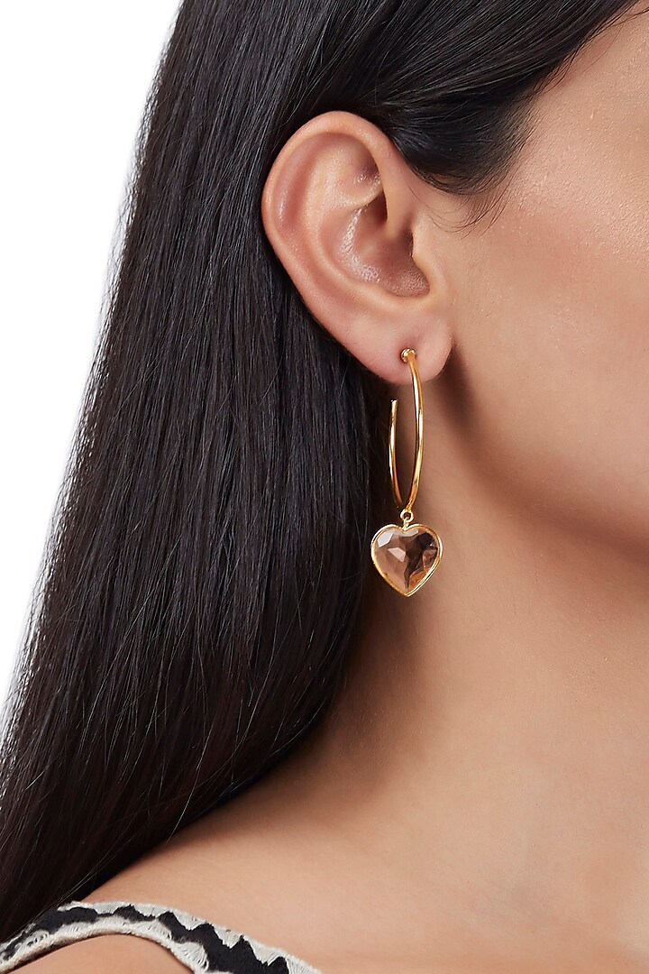Gold Finish Earrings With Pink Heart-Shaped Stones by ZOHRA